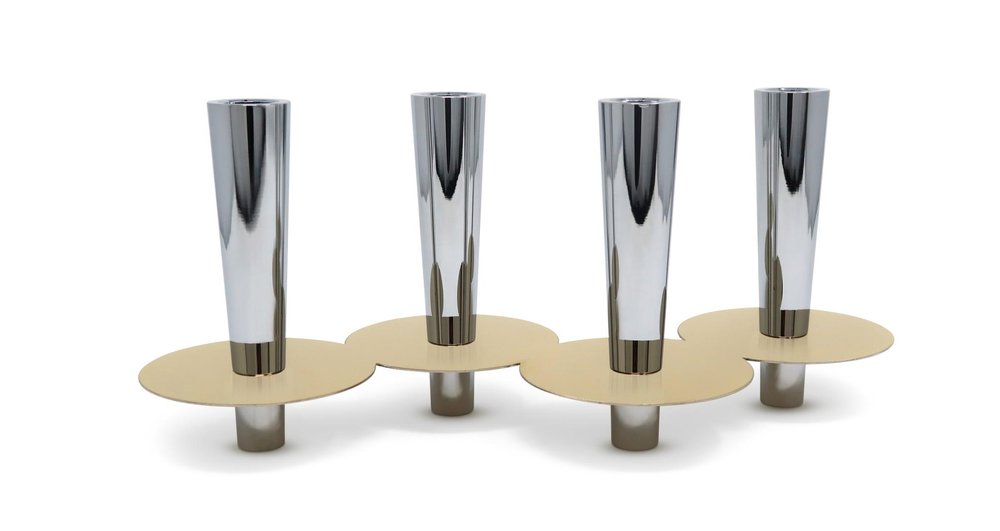 6" Silver And Gold Stainless Steel Tabletop Four Light Taper Candle Holder