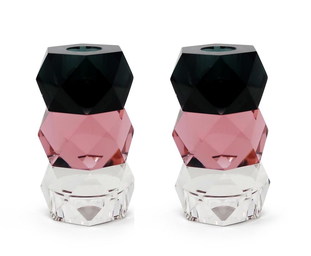 5" Black Abstract Crystal Tabletop Wedding Taper Candlestick