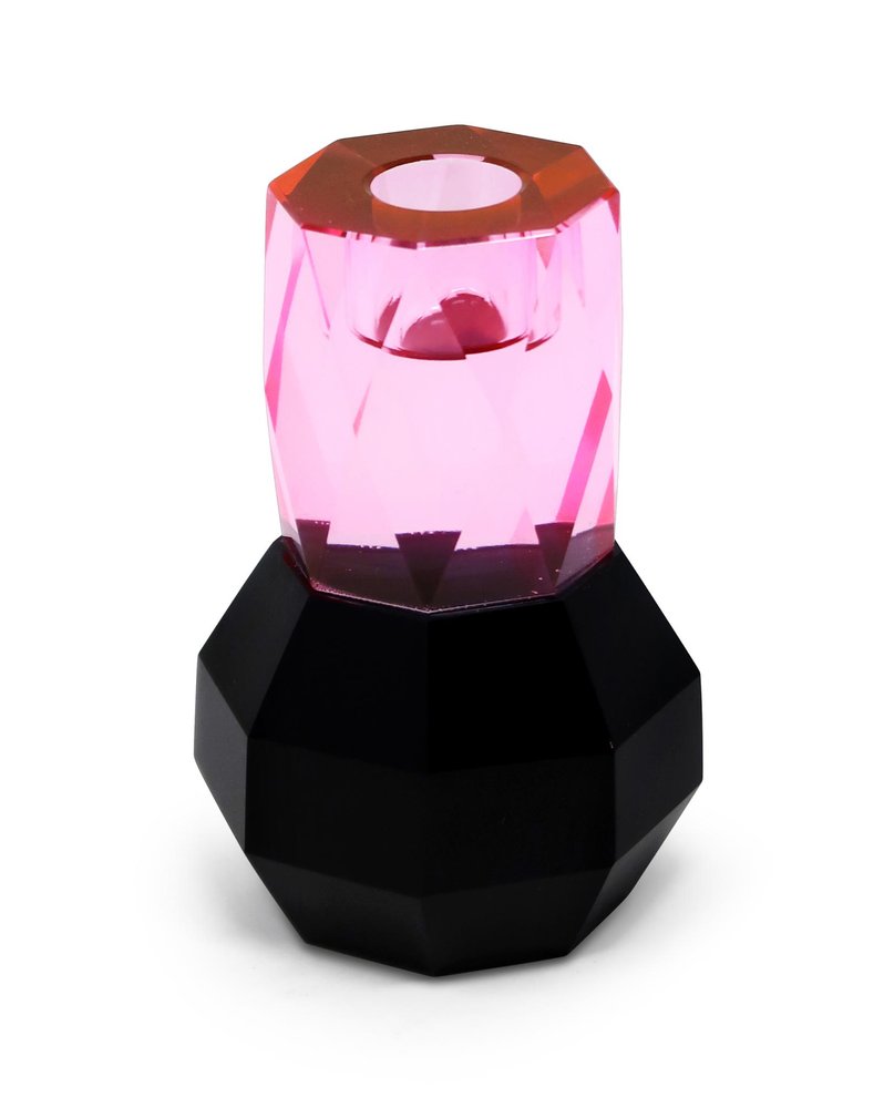 5" Pink And Black Faceted Crystal Tabletop Taper Candlestick