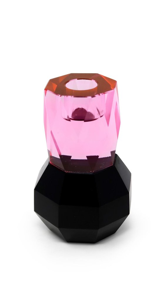 5" Pink And Black Faceted Crystal Tabletop Taper Candlestick