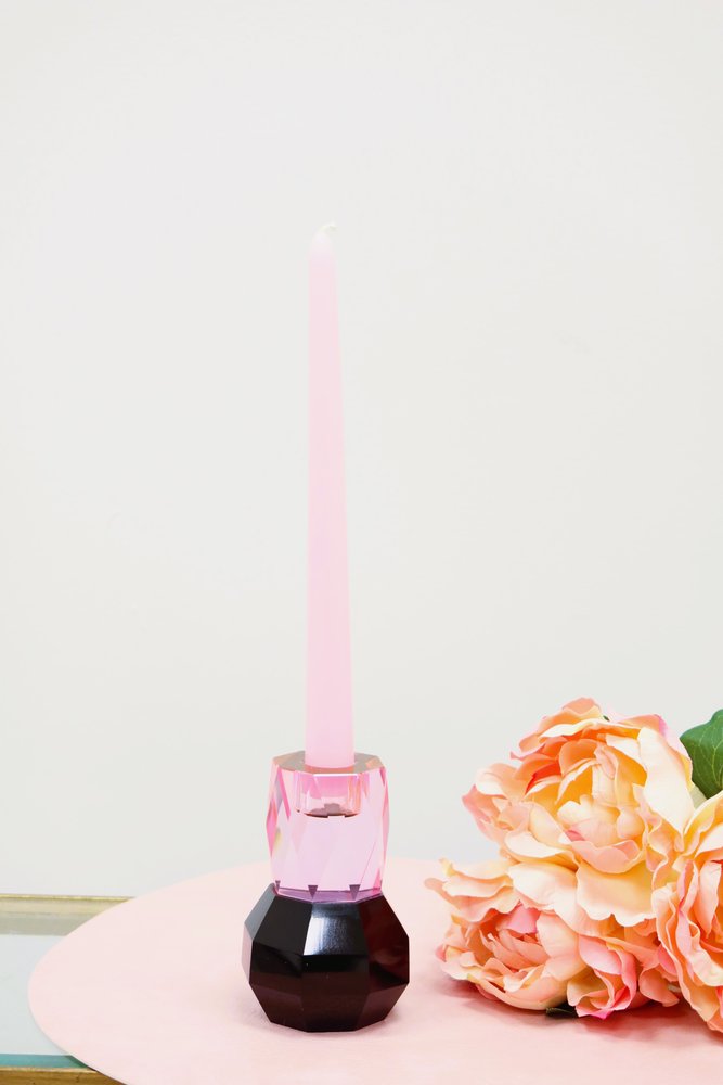 5" Pink And Black Faceted Crystal Tabletop Taper Candlestick