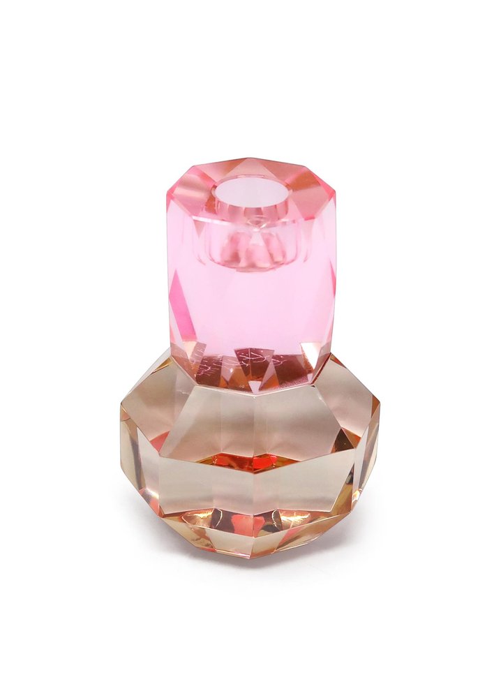 5" Pink And Clear Faceted Crystal Tabletop Taper Candlestick