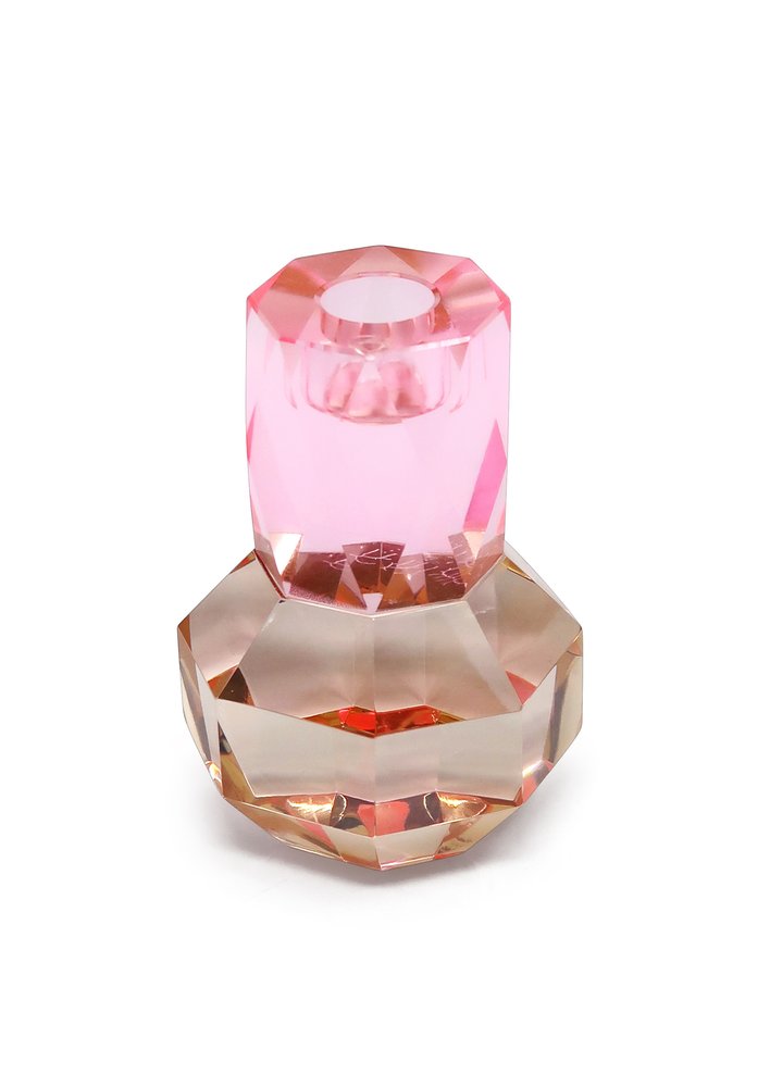 5" Pink And Clear Faceted Crystal Tabletop Taper Candlestick