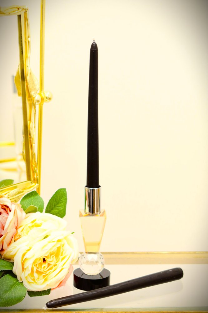6" Silver Amber Clear And Black Faceted Crystal Tabletop Taper Candlestick