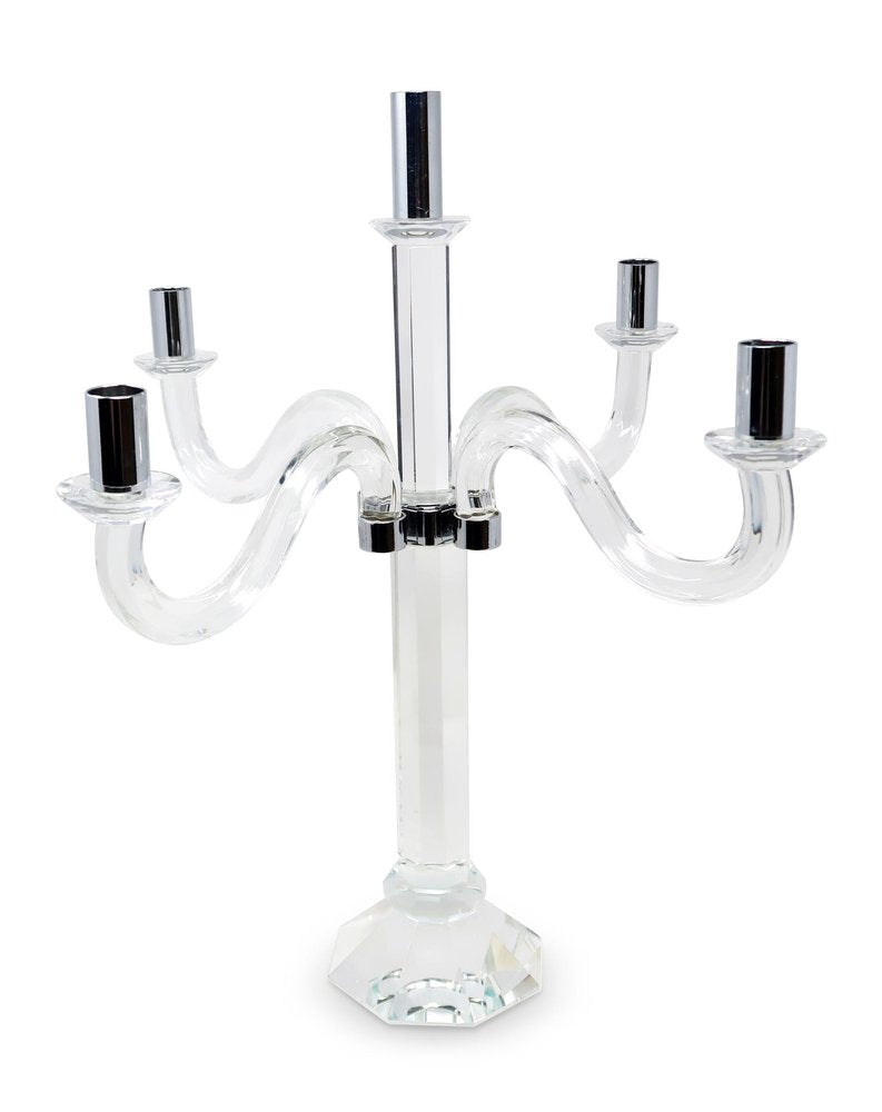 20" Clear And Silver Crystal Tabletop Candelabra Candle Holder