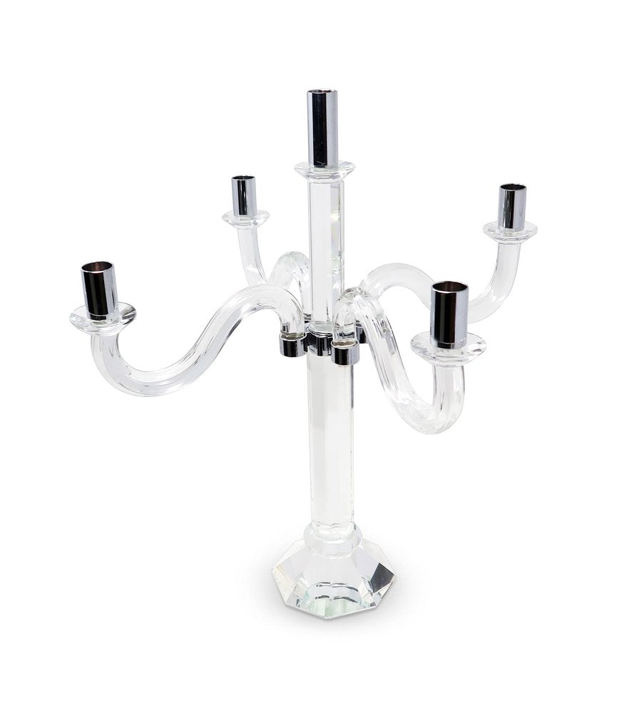 20" Clear And Silver Crystal Tabletop Candelabra Candle Holder