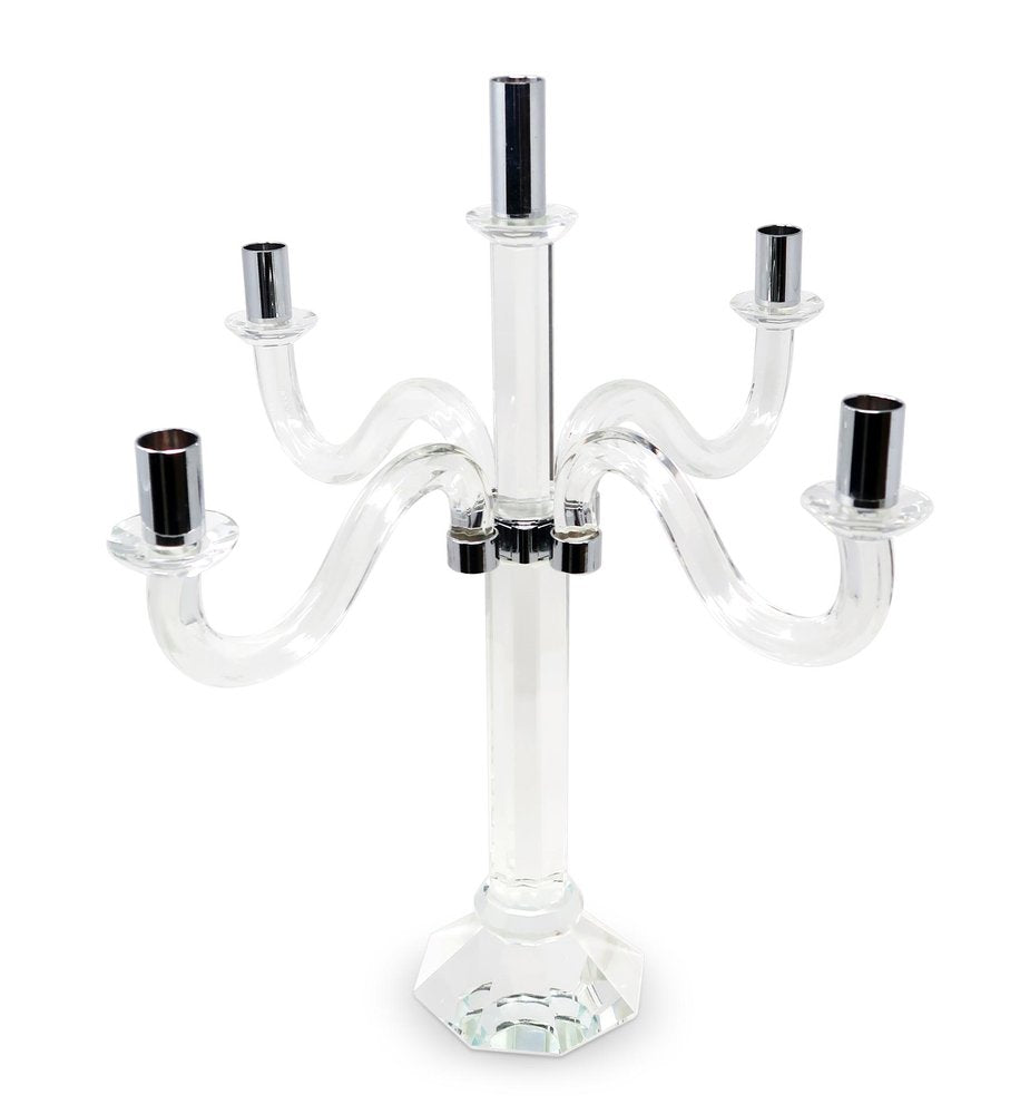 20" Clear And Silver Crystal Tabletop Candelabra Candle Holder