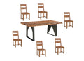 Seven Piece Brown and Black Solid Wood Dining Set with Six Chairs on a white background