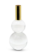Set of Two Clear And Gold Geo Orbs Crystal Tabletop Taper Candlesticks on a white background
