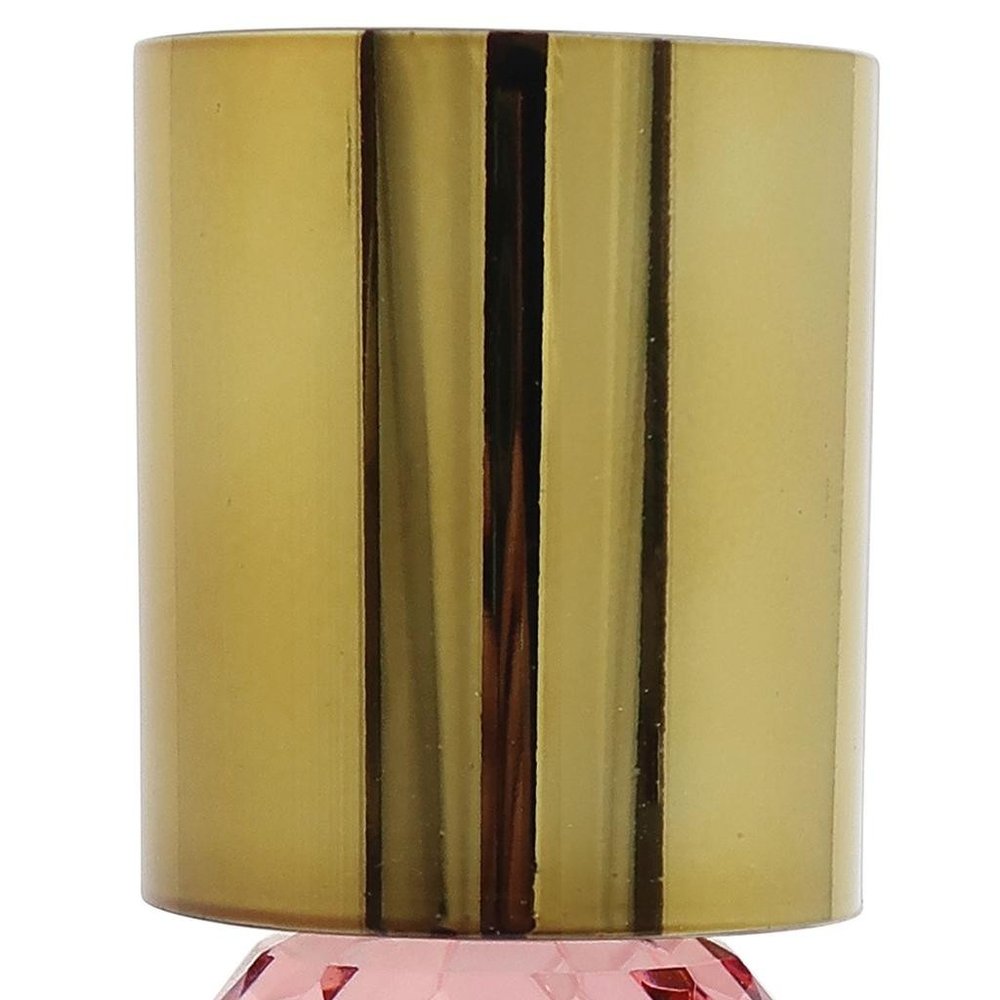 Set of Two Amber Gold And Pink Faceted Crystal Tabletop Taper Candlesticks on a white background