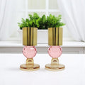 Set of Two Amber Gold And Pink Faceted Crystal Tabletop Taper Candlesticks