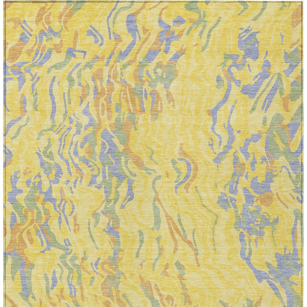 9' X 12' Yellow Purple And Green Abstract Washable Indoor Outdoor Area Rug