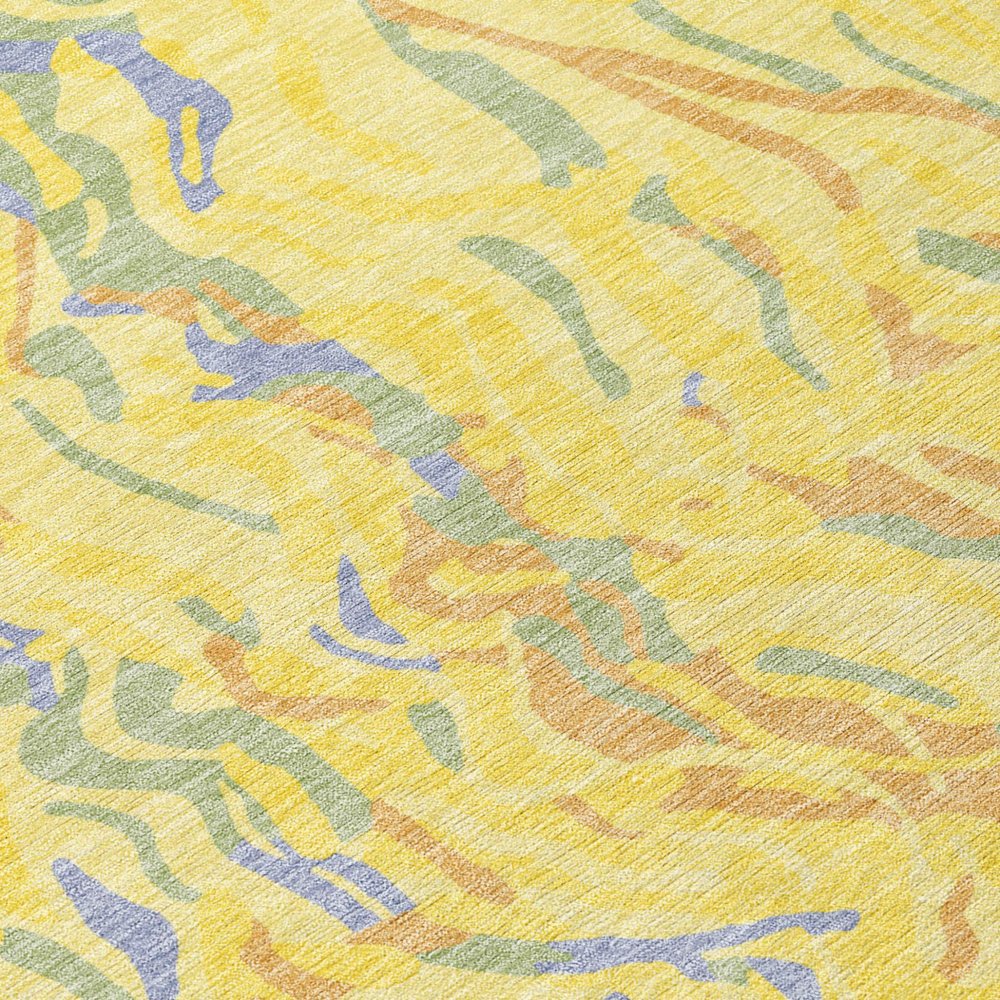 9' X 12' Yellow Purple And Green Abstract Washable Indoor Outdoor Area Rug