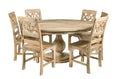 Seven Piece Natural Round Solid Wood Dining Set with Six Chairs on a white background