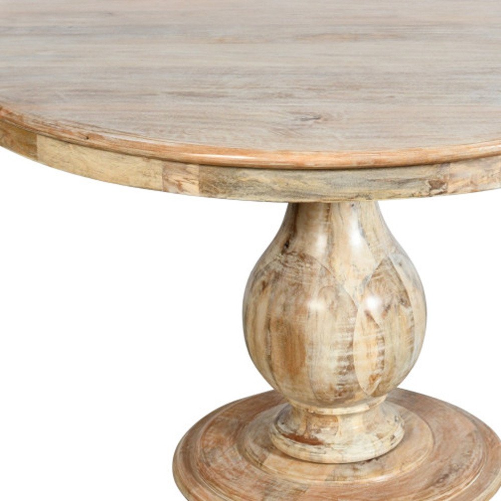 Five Piece Natural Round Solid Wood Dining Set with Four Chairs