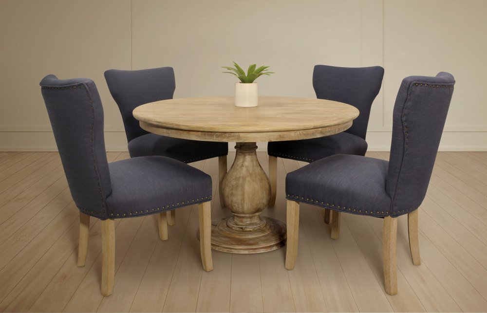 Five Piece Natural Round Solid Wood Dining Set with Four Chairs