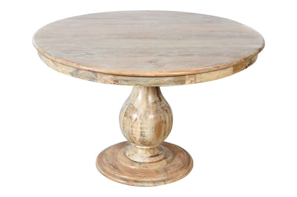 Five Piece Natural Round Solid Wood Dining Set with Four Chairs on a white background