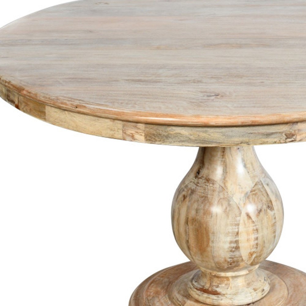 Five Piece Natural Round Solid Wood Dining Set with Four Chairs