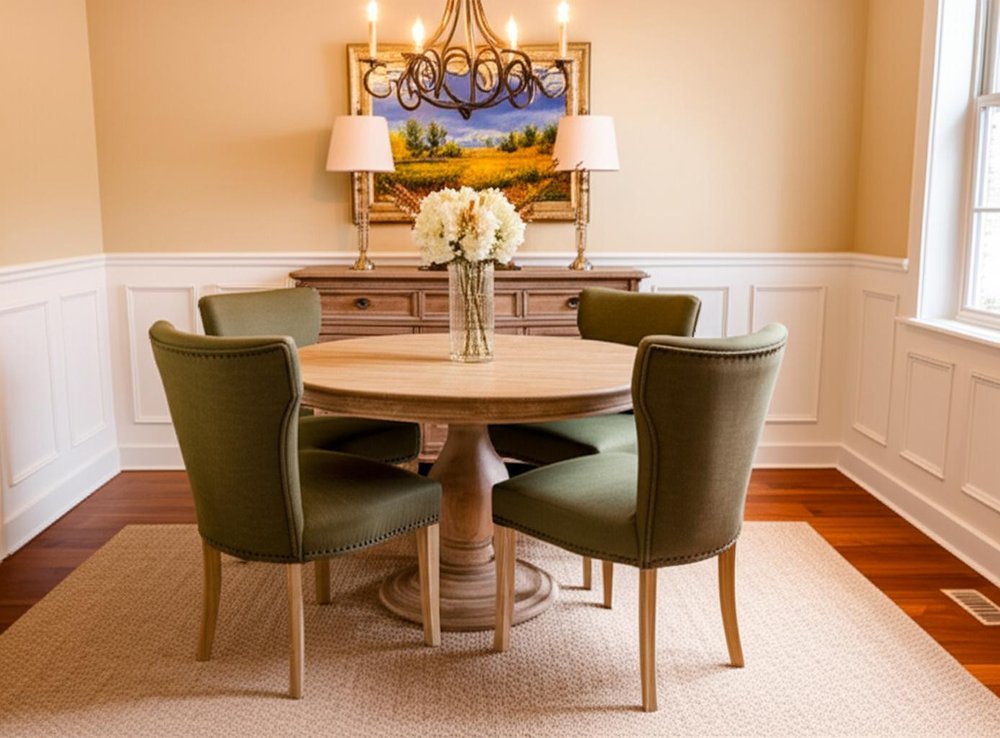 Five Piece Natural Round Solid Wood Dining Set with Four Chairs