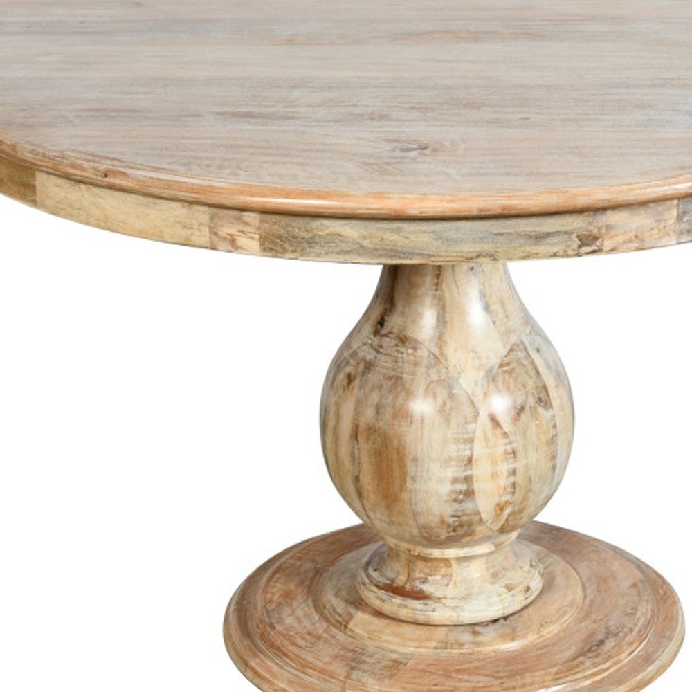 Five Piece Natural Round Solid Wood Dining Set with Four Chairs