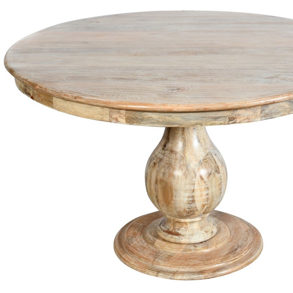 Five Piece Natural Round Solid Wood Dining Set with Four Chairs