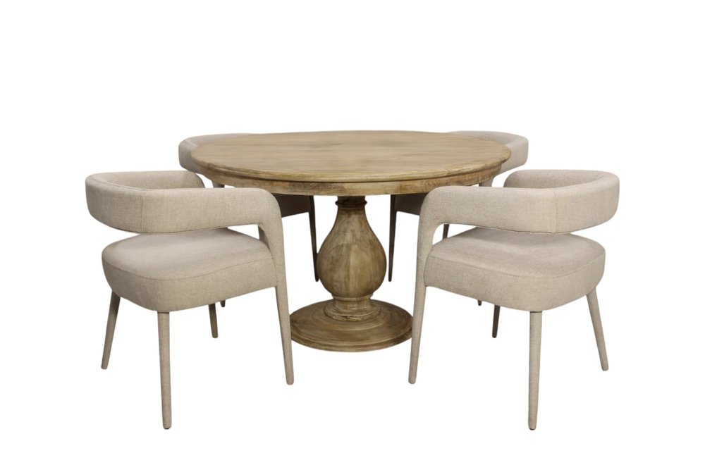 Five Piece Dark Brown Round Solid Wood Dining Set with Four Chairs
