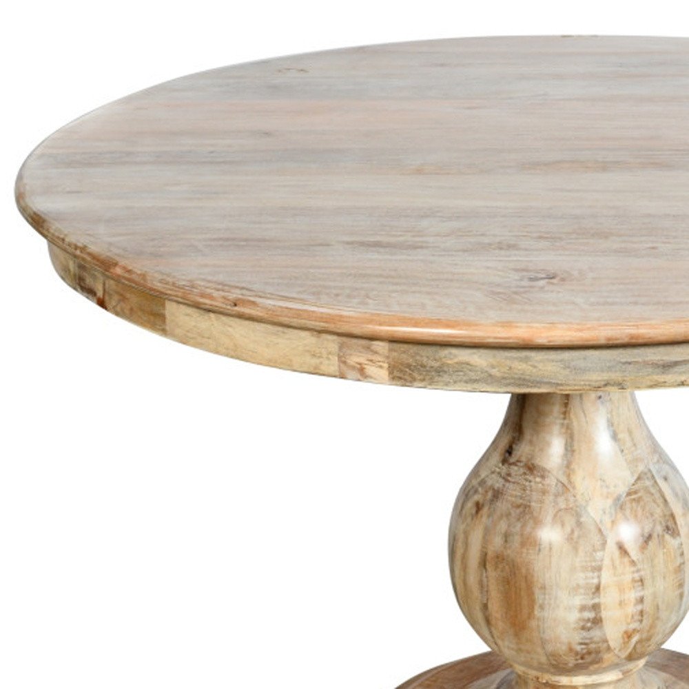 Five Piece Dark Brown Round Solid Wood Dining Set with Four Chairs