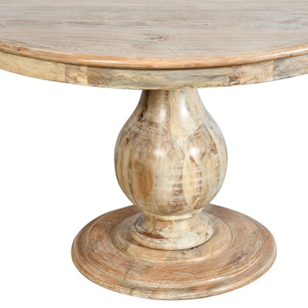 Five Piece Dark Brown Round Solid Wood Dining Set with Four Chairs