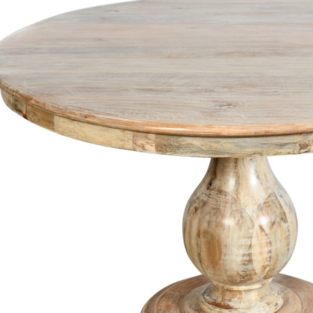 Five Piece Natural Round Solid Wood Dining Set with Four Chairs
