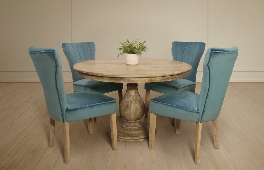 Five Piece Natural Round Solid Wood Dining Set with Four Chairs