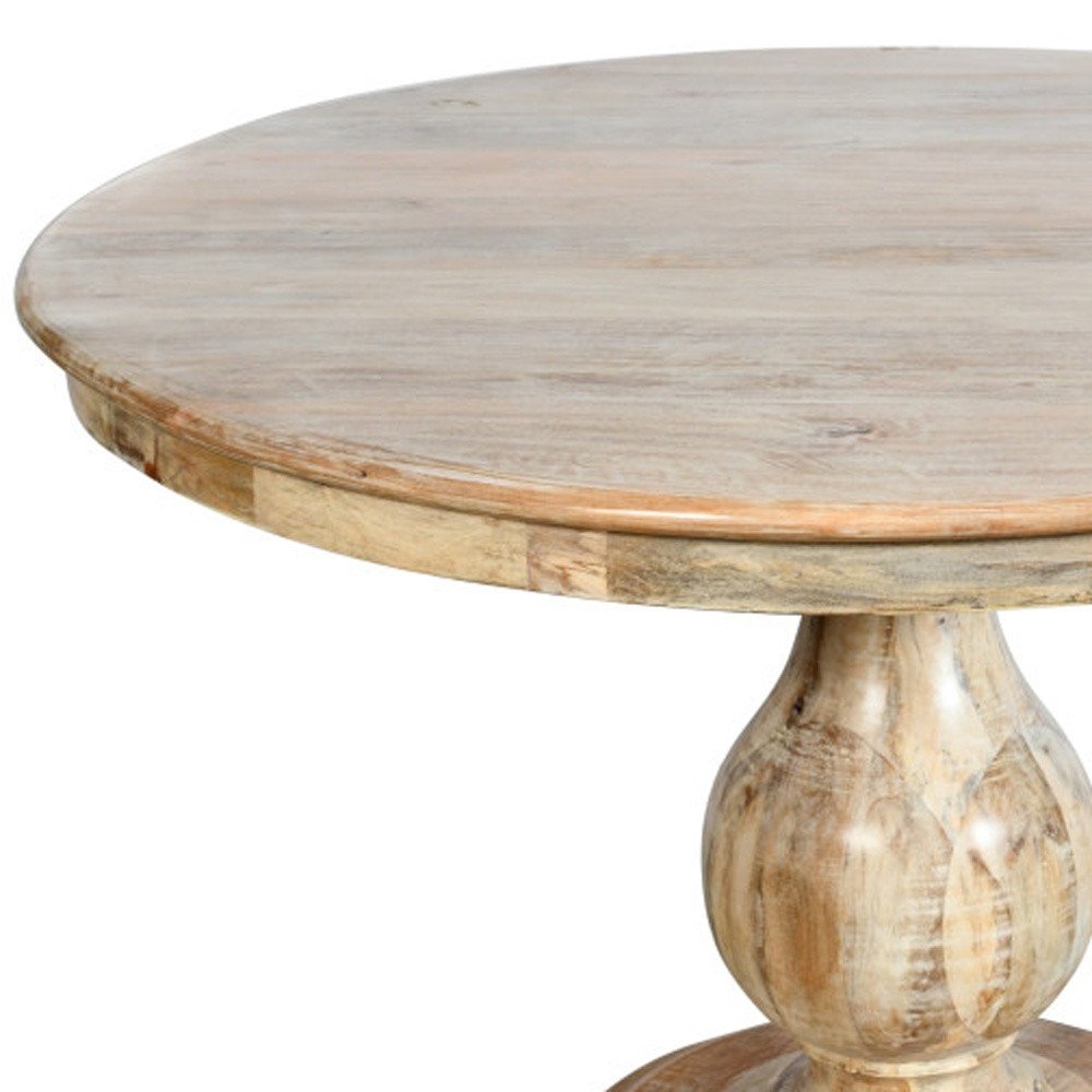 Five Piece Natural Round Solid Wood Dining Set with Four Chairs