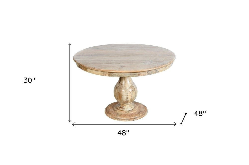 Five Piece Natural Round Solid Wood Dining Set with Four Chairs