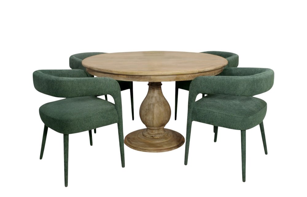Five Piece Dark Brown Round Solid Wood Dining Set with Four Chairs on a white background