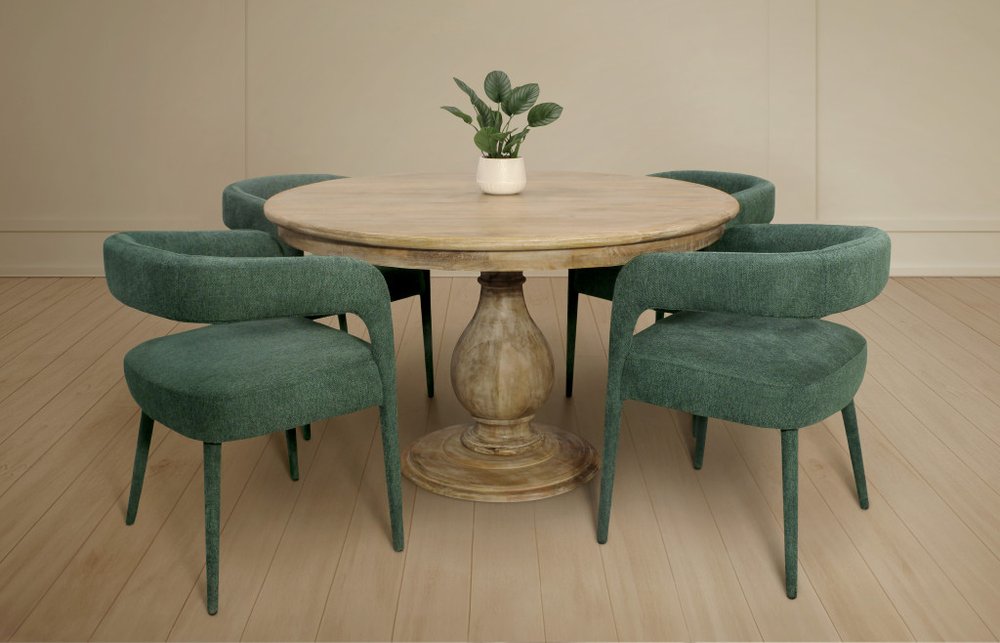 Five Piece Dark Brown Round Solid Wood Dining Set with Four Chairs
