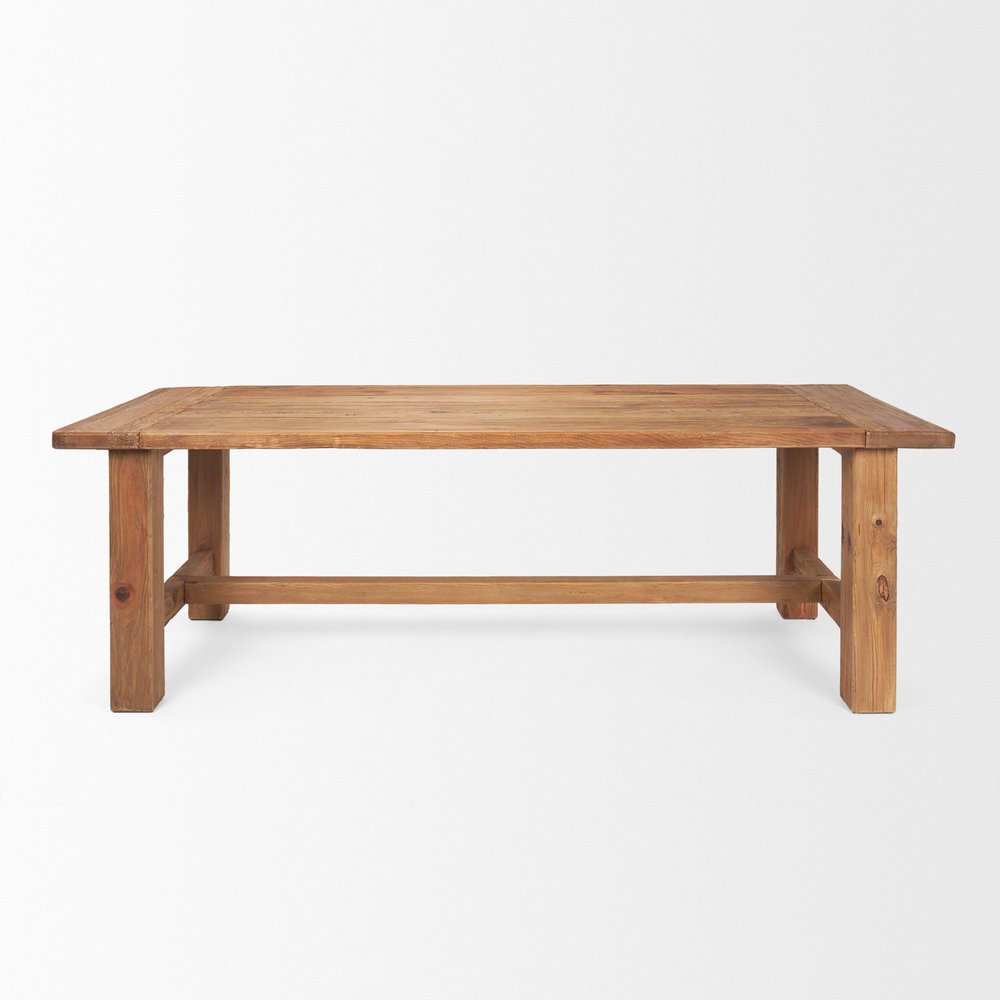 95" Natural Reclaimed Wood Trestle Base Dining Table on a white background