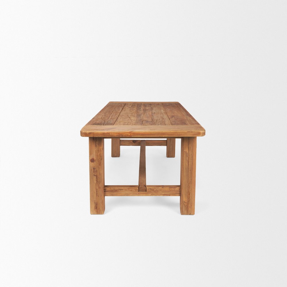 95" Natural Reclaimed Wood Trestle Base Dining Table on a white background