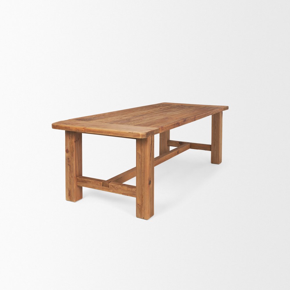 95" Natural Reclaimed Wood Trestle Base Dining Table on a white background