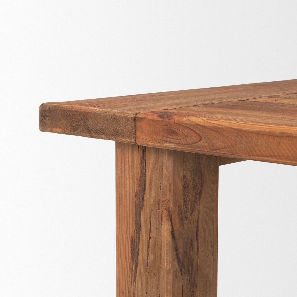 95" Natural Reclaimed Wood Trestle Base Dining Table on a white background