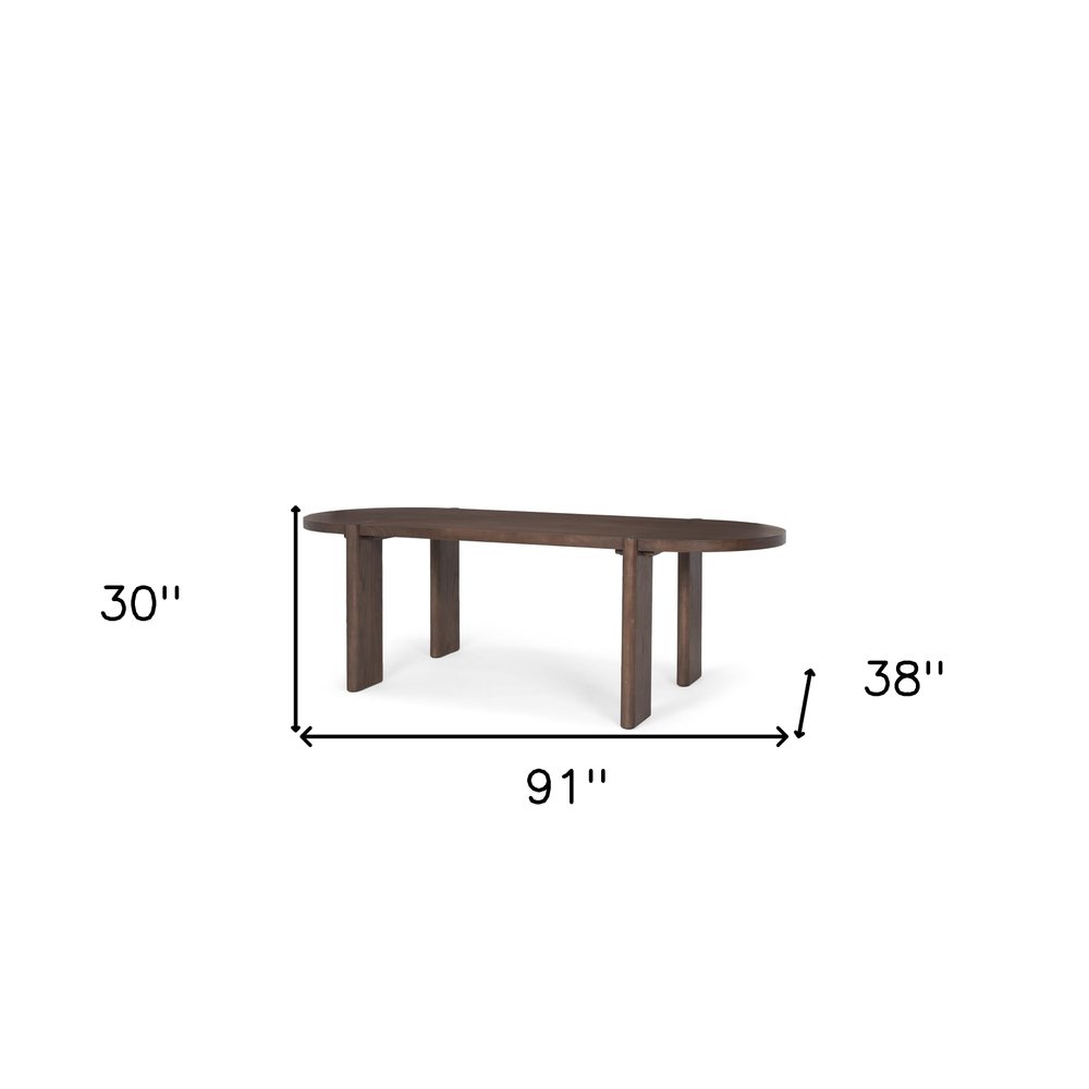 91" Brown Solid Wood Oval Dining Table on a white background