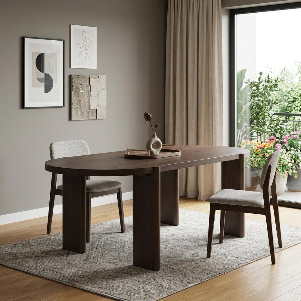 91" Brown Solid Wood Oval Dining Table in a home interior
