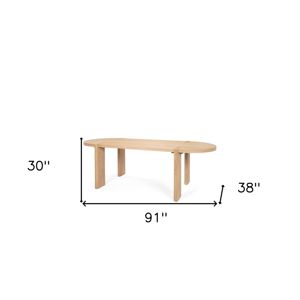 91" Light Brown Wood Oval Dining Table on a white background