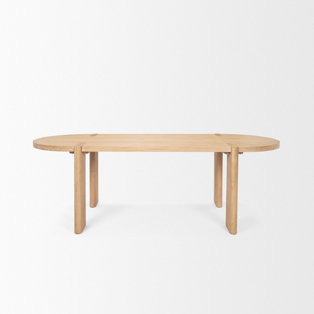91" Light Brown Wood Oval Dining Table on a white background