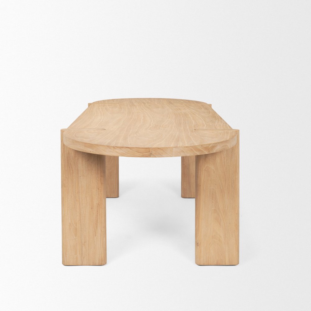 91" Light Brown Wood Oval Dining Table on a white background