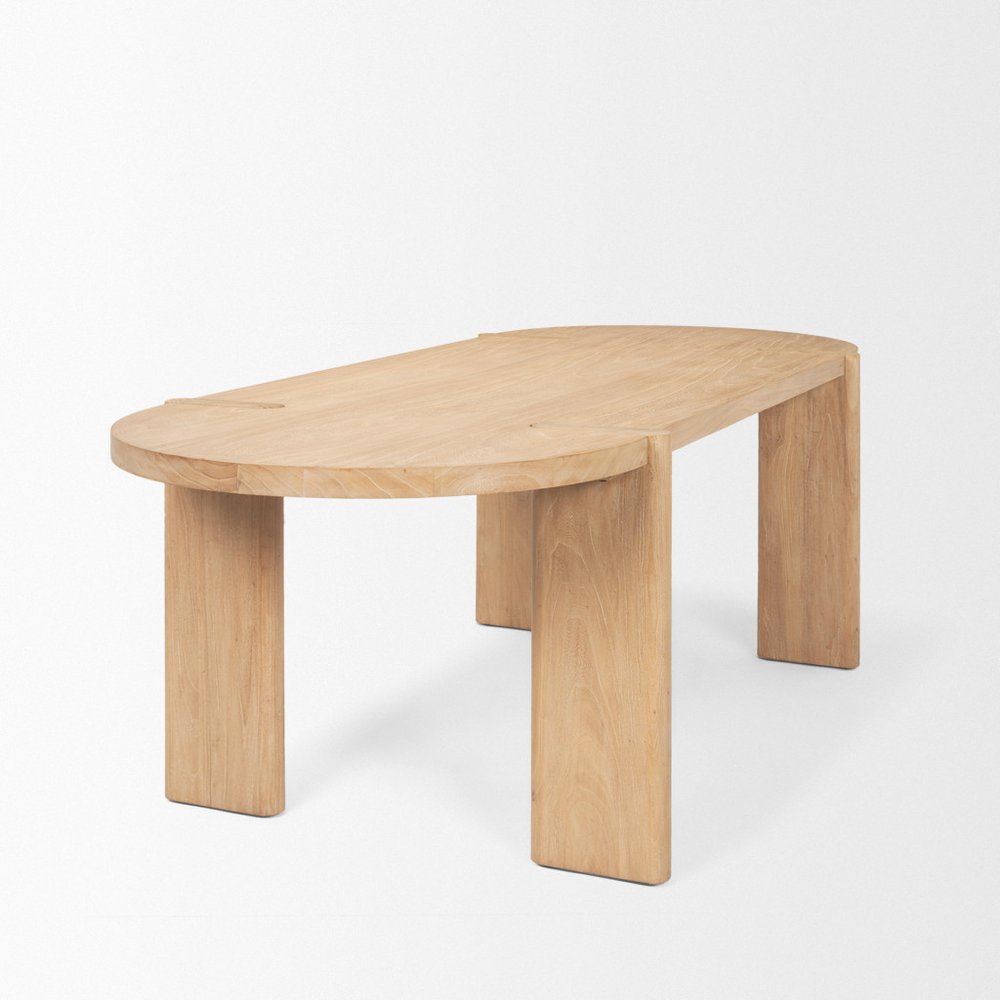 91" Light Brown Wood Oval Dining Table on a white background