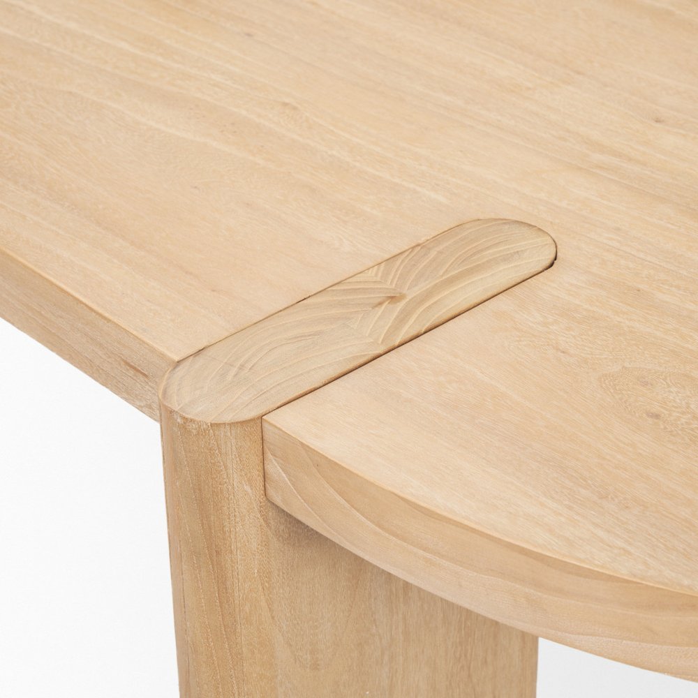 91" Light Brown Wood Oval Dining Table close-up detail