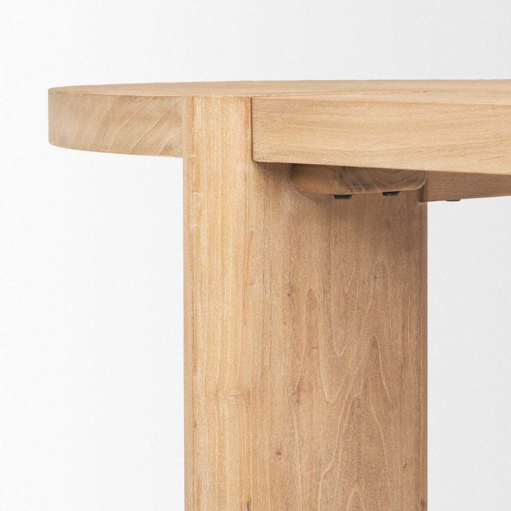 91" Light Brown Wood Oval Dining Table on a white background