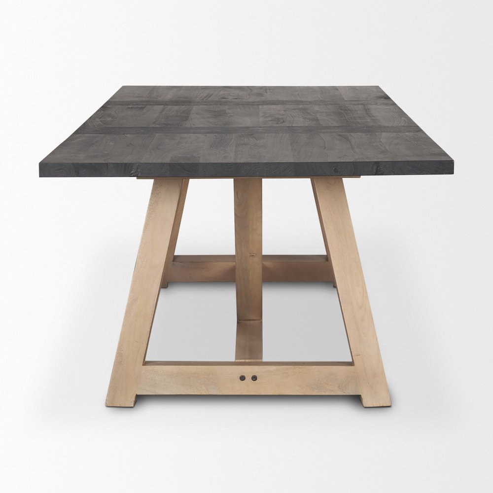 84" Black and Brown Solid Wood Trestle Base Dining Table on a white background