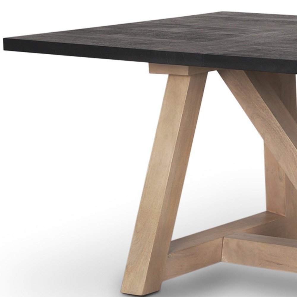 84" Black and Brown Solid Wood Trestle Base Dining Table on a white background