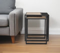 Set of Two Natural and Black Solid Wood and Metal Square Sled Nested Tables