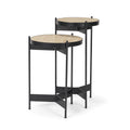 Set of Two Brown And Black Marble And Metal Nested Tables on a white background